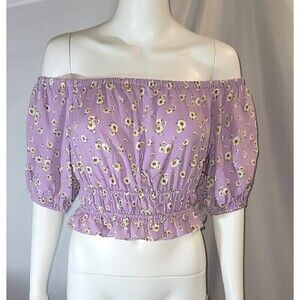NWT Abound Purple Rosie Floral Off Shoulder/Square Neck Top - Size M